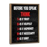 Pyradecor Framed Wall Art Inspirational Poster Canvas Prints Motivational Think Before You Speak Classroom Positive Quotes for Office Living Room Home Decorations