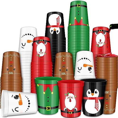 Umigy 100 Pcs Plastic Christmas Cups 12 oz Reusable Xmas Santa Elf Drinking Cups Disposables Christmas Coffee Mugs for Coffee Hot Chocolate Beer Ice Cream Party Supplies by Umigy - Used condition - US$20.54