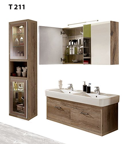 regalwelt Badserie TIMBERY T211 Badmöbel-Set | Hochschrank, Spiegelschrank, Waschtisch-Schrank | In Schlosseiche - 4250562915816 regalwelt Badserie TIMBERY T211 Badmöbel-Set | Hochschrank, Spiegelschrank, Waschtisch-Schrank | In Schlosseiche