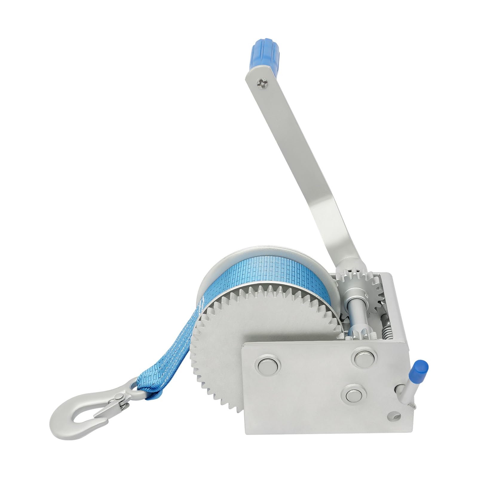 Cabrestante manual con 3 niveles de transmisión (3:1/5:1/10:1), cabrestante manual con correa de 7,5 m y bloqueo de seguridad contra ruedas traseras, cable de mano portátil para remolques y