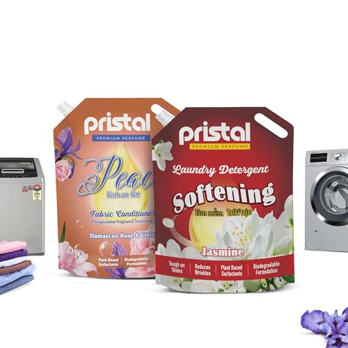 Image of Pristal 2-in-1 Laundry Care Combo - 1L Peace Fabric Conditioner & 1L Softening Liquid Detergent | Tough on Stains, Fabric Softener, 3D Long-Lasting Fragrance, Eco-Friendly, Singapore Formulated
