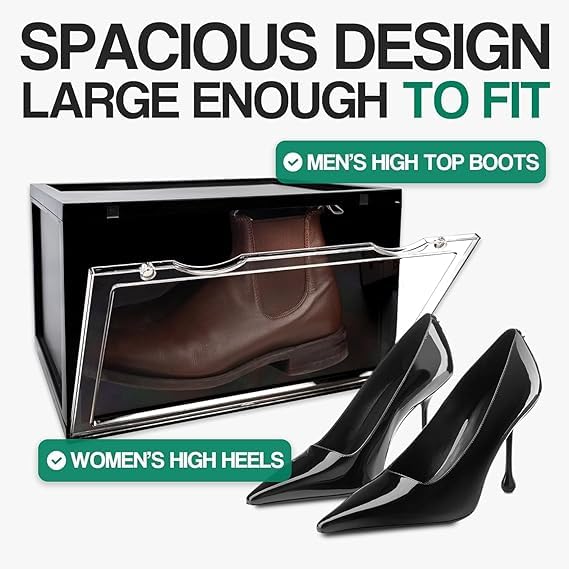 Image of 1 Pack Clear Shoe Boxes Stackable,Shoe Storage for Closet,Sturdy Box Containers with Door,Sneaker Storage,Easy to Assemble,1 Pack BLACK Clear (MULTI COLOR)
