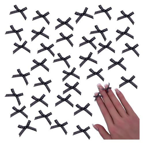 ファイニエ ネイルパーツ リボン オーガンジー 黒 混色 20mm 小さめ 50個 ミニリボン 白 蝶々結び 3D 立体 レジン 装飾 デコパーツ BD3876