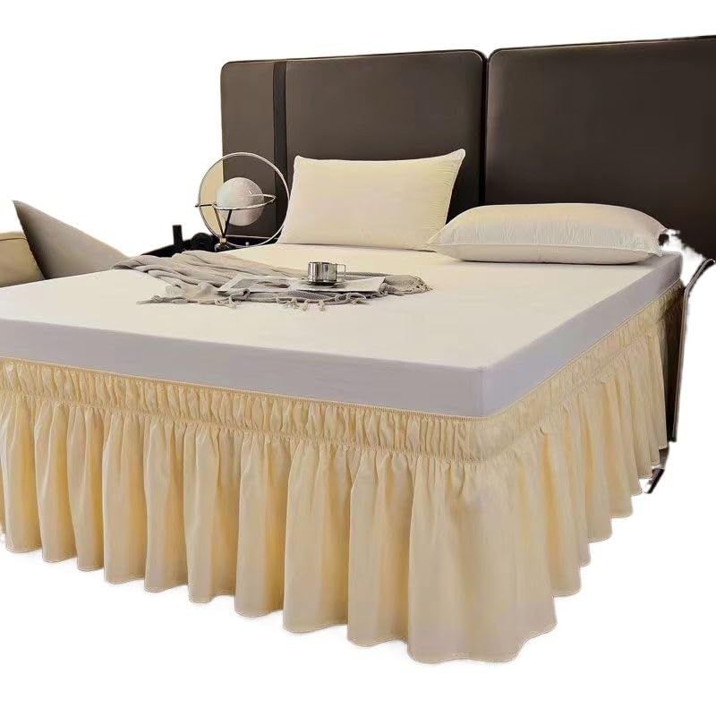 Gonne Per Letto Gonna da letto avvolgente con volant tinta unita con doppio strato di tessuto elastico resistente allo sbiadimento - caduta da 15 pollici(Nordic pink,140x200x38cm)