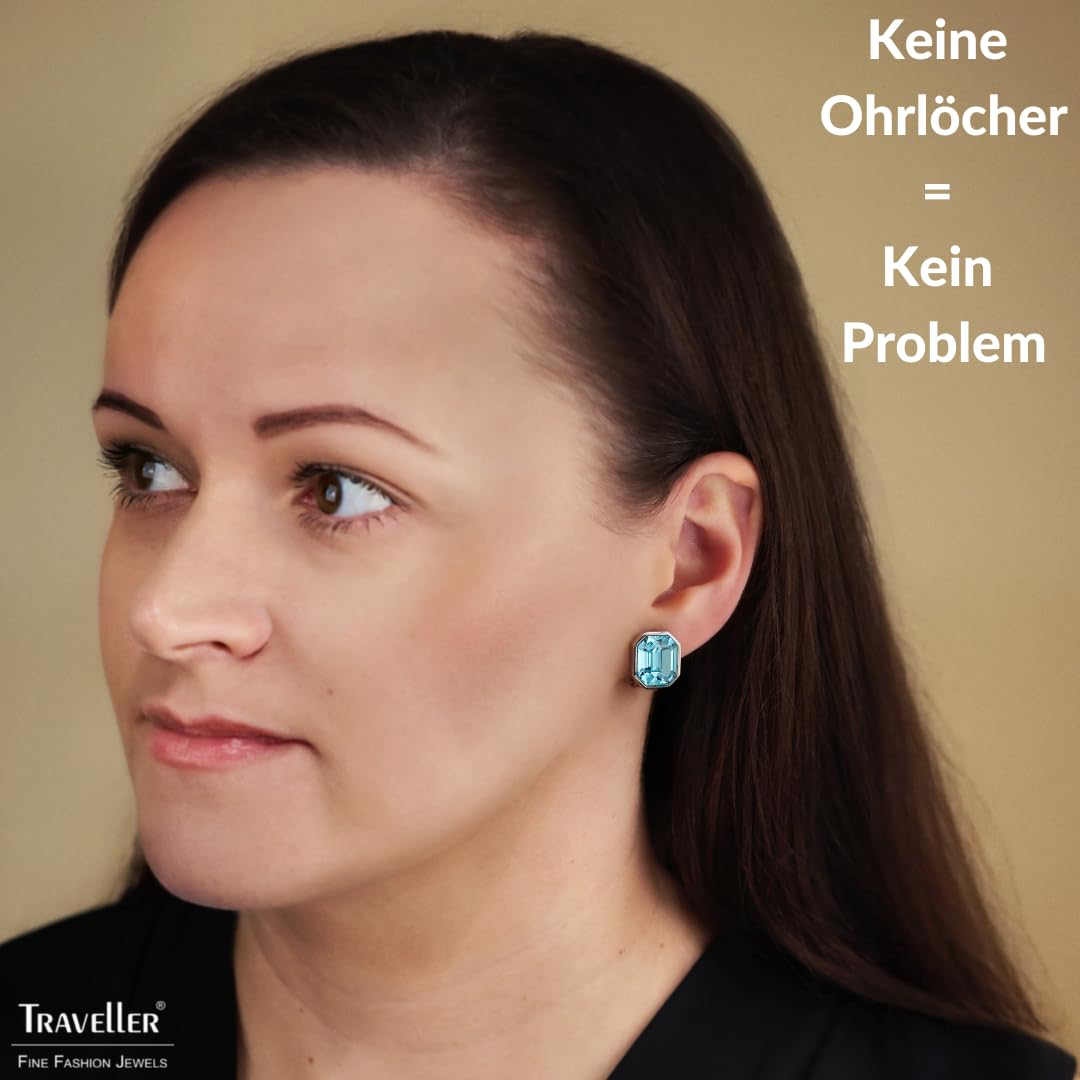 Traveller Ohrclip - Damen - Silberfarben - Kristall - Hellblau/Aqua Bohemica - 12x10 mm - Platiniert - 14x12mm - 157789