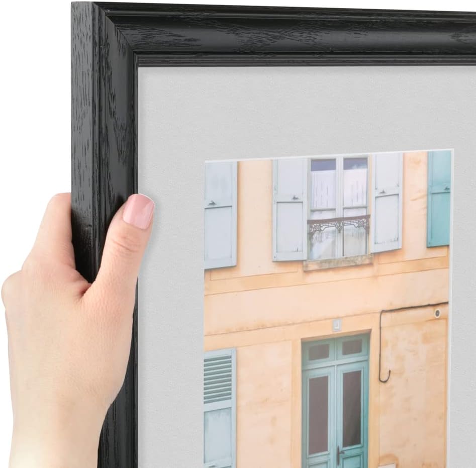ArtToFrames 8x10 inch Black Stain on Solid Red Oak Picture Frame with 2 Inch Single Candlewick Mat, SingleMat-0066-59504-YBLK-8x10-756