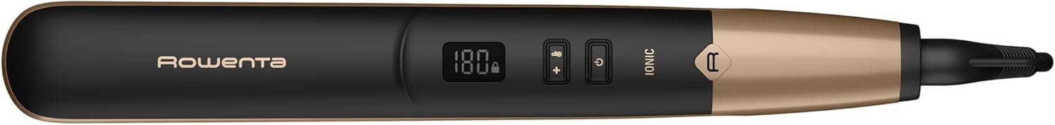 Arriba view of the Rowenta SF4630 straightener showing the digital display and control buttons.