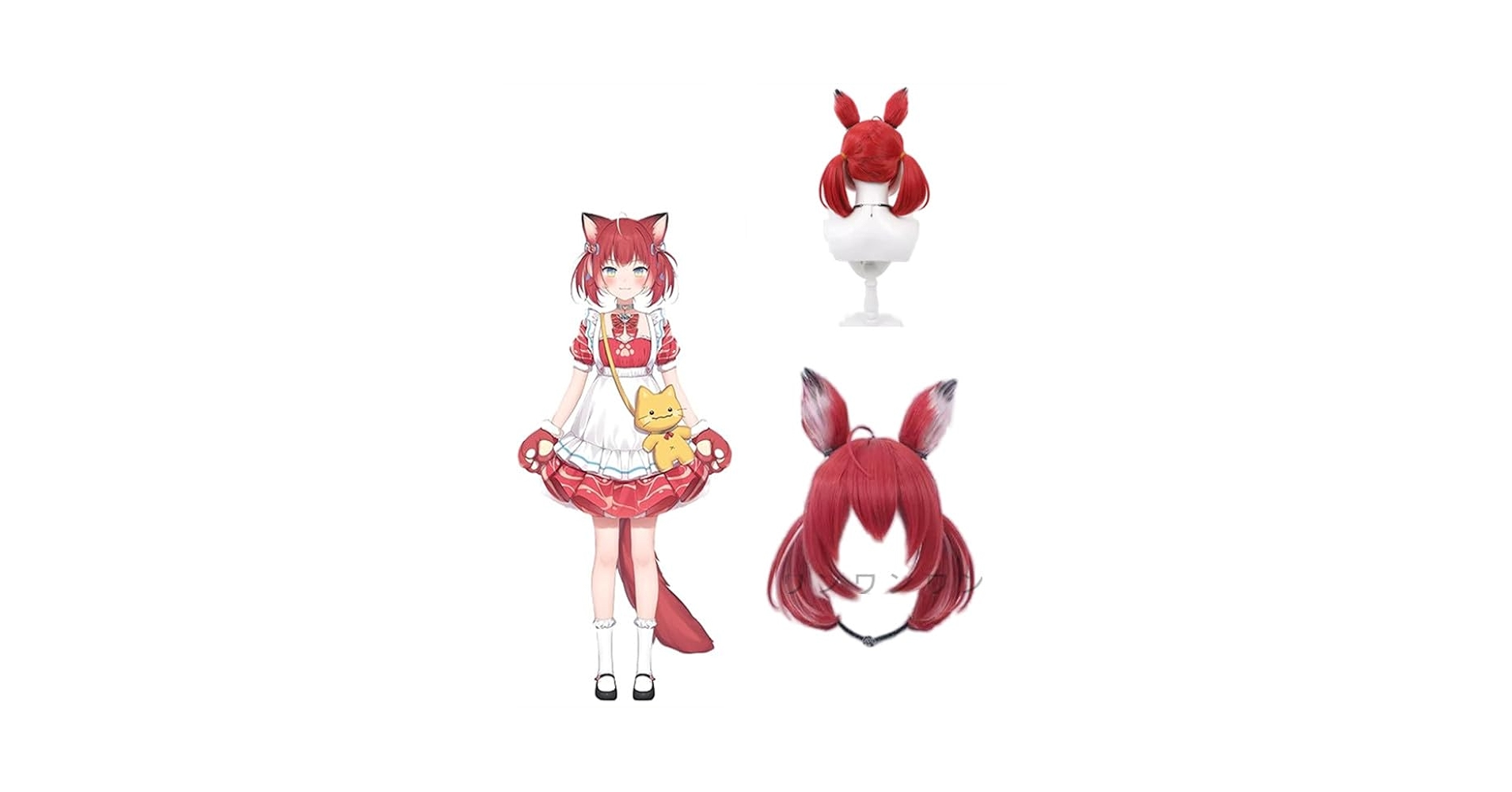 赤見かるび コスプレ ウィッグ VTuber ケモ耳 猫耳 つけ耳 赤見かるび コスプレ ウィッグ VTuber ケモ耳 猫耳 つけ耳