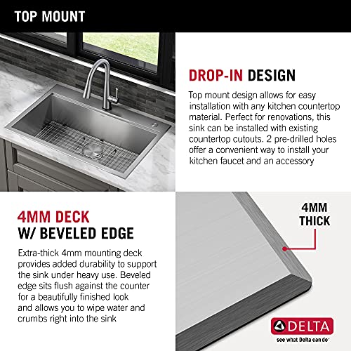 DELTA FAUCET Rivet 30-Inch Workstation Kitchen Sink Drop-In Top Mount 16 Gauge Stainless Steel Single Bowl with WorkFlow Ledge and Chef’s Kit of 5 Accessories, 95A931-30S-SS - image 9
