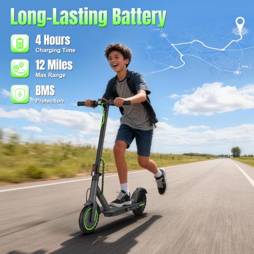 Image of WERHY Foldable Electric Scooter for 7.8 inch-9.4 inch feet, 350W Motor, Max 12 Miles Long Range, 19 MPH Max Speed, 8.5 inch Solid Tire, Lightweight Foldable E-Scooter with Dual Braking, Digital Display
