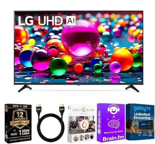 LG 43 Inch Class UA77 Series LED AI 4K Smart webOS TV (2025 Model) + HDMI Cable + 12 Month CPS Warranty + Streaming Bundle – HDR10, ThinQ AI, Wi-Fi 6, Voice Control, Slim Design