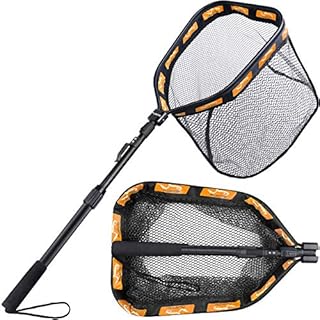 PLUSINNO Floating Fishing Net for Steelhead, Salmon, Fly, Kayak, Catfish, Bass, Trout Fishing, Rubber Coated Landing Net for Easy (19.7