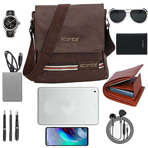 Image of Storite Stylish Small PU Leather Sling Cross Body Travel Office Messenger One Side Shoulder Bag With Adjustable Strap for Men & Women