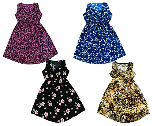Image of IndiWeaves Kids Girls Crepe Printed Frock Dress for Girls - Regular Fit [Pack of 4] Multicolor5