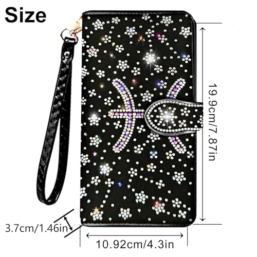 Bling Rhinestone Star Pisces Wallets- Glitter Sparkly Wristlet Clutch Purse Credit Card ID Holder Large Capacity for Women Men Pisces4