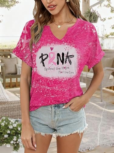 Breast Cancer Awareness Shirt Pink Ribbon Breast Cancer Support Squad Tshirts Cancer Survivor V-Neck Tops3