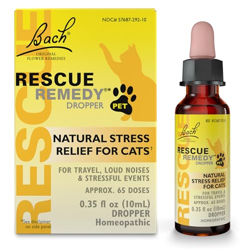 Bach Rescue Remedy Pet Dropper for Cats - 10 mL - Stress & Tension Support for Cats Natural Flower Essences - Sedative-Free Homeopathic Liquid Formula - for All Breeds Ages & Weights