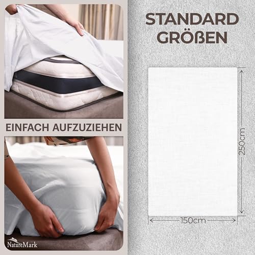 Betttuch/Bettlaken/Haustuch 250x150 cm weiß von Green Mark Textilien® 100% gewebte Baumwolle