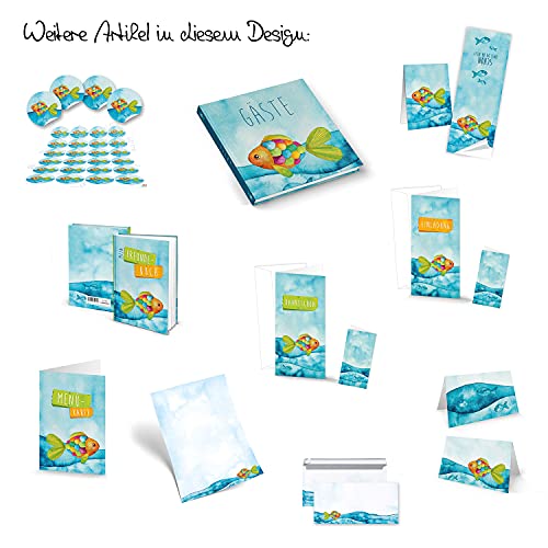 Briefpapierset kinderen 12 vellen + 10 enveloppen vis regenboogvis blauw turquoise bont voor uitnodigingen… - Image 3