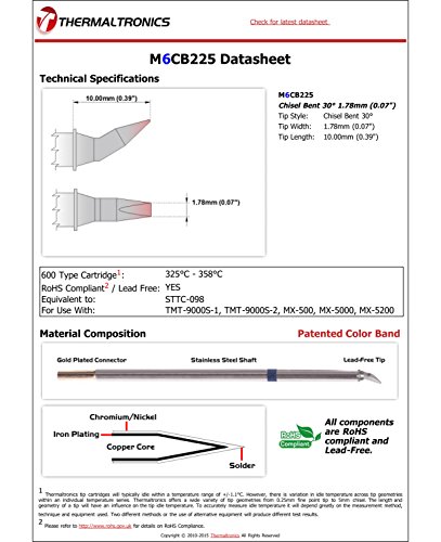 Image of Thermaltronics M6CB225 Chisel Bent 30deg 1.78mm (0.07in) interchangeable for Metcal STTC-098