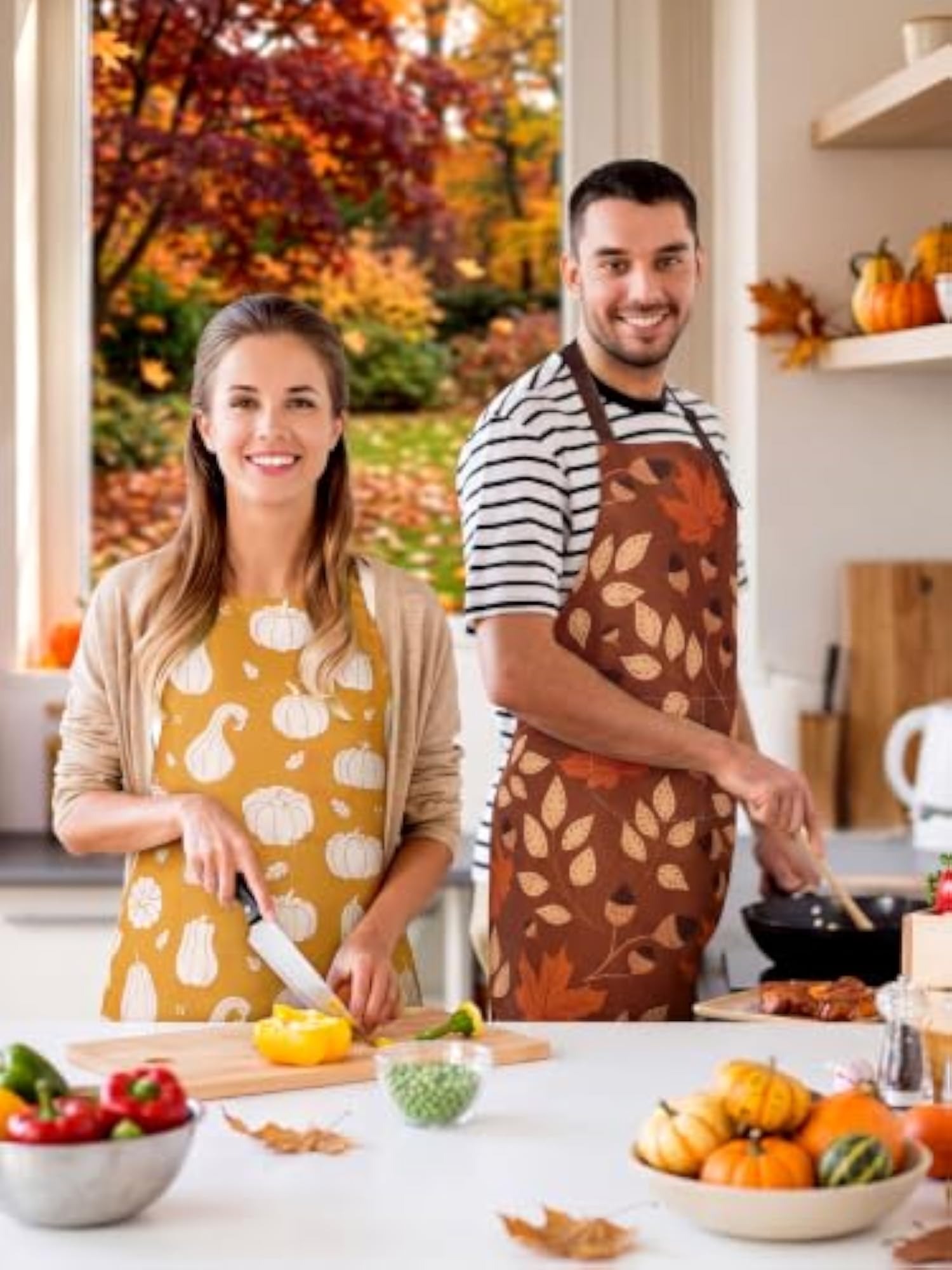 6 Pcs Fall Thanksgiving Aprons with Pockets