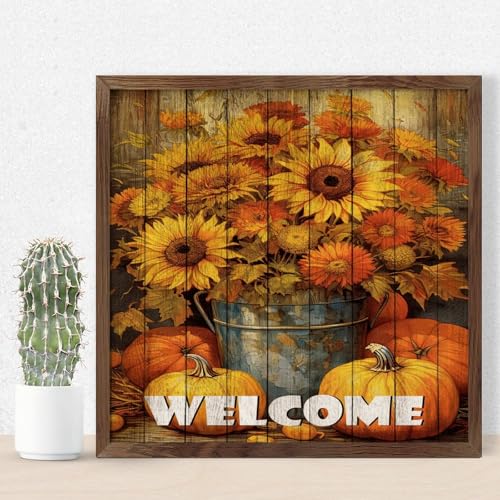 Décoration murale vintage en bois de 30,5 cm avec fleurs d'automne et citrouille pour salon