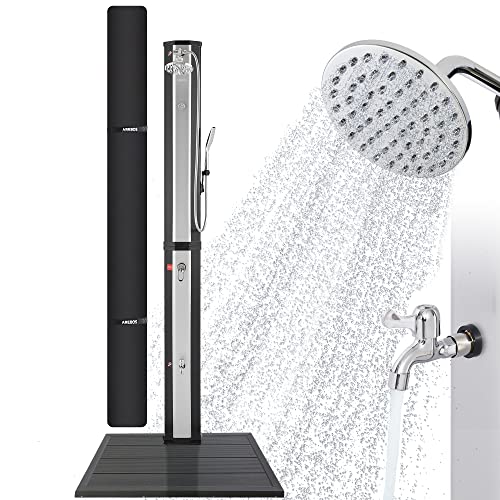 Arebos Solardusche 60 L | mit Handbrause & Thermometer | Wassertemperatur...
