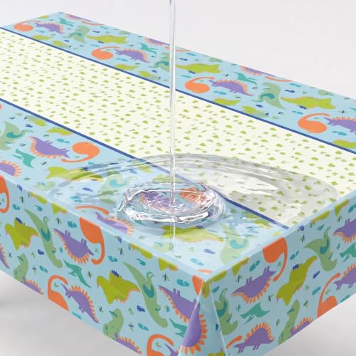 Image of Exquisite Dino Party Table Cover 6 Pack 54 in. x 108 in. Rectangle Plastic Tablecloth Disposable Table Covers for Dinosaur T Rex Prehistoric Boys Kids Birthday Party Supplies Decorations Roar