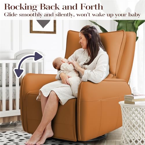 Image of Power Recliner Gliders for Nursery, Electric Swivel Rocker Recliner Chair, Comfy Upholstered Living Room Reclining Rocking Chairs with Lumbar Support (Burnt Orange, 41 inch X 40 inch X 36 inch)