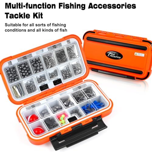 PLUSINNO Kit de acessórios de pesca com 253 peças, caixa de equipamento de pesca com equipamento inc
