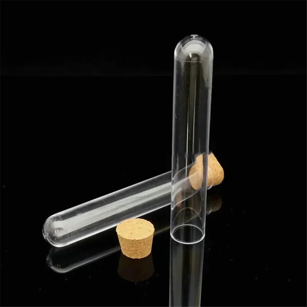 Instrumentos y Equipos de Laboratorio Lote de 100 tubos de ensayo de plástico de 18 x 105 mm con tapón de corcho.