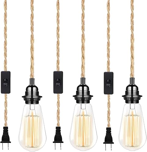 Miniatura 14 de Cable de luz colgante industrial de 15 pies - Accesorio de luz colgante enchufable, Cable de lámpara colgante estilo granja de 15 pies con 1
