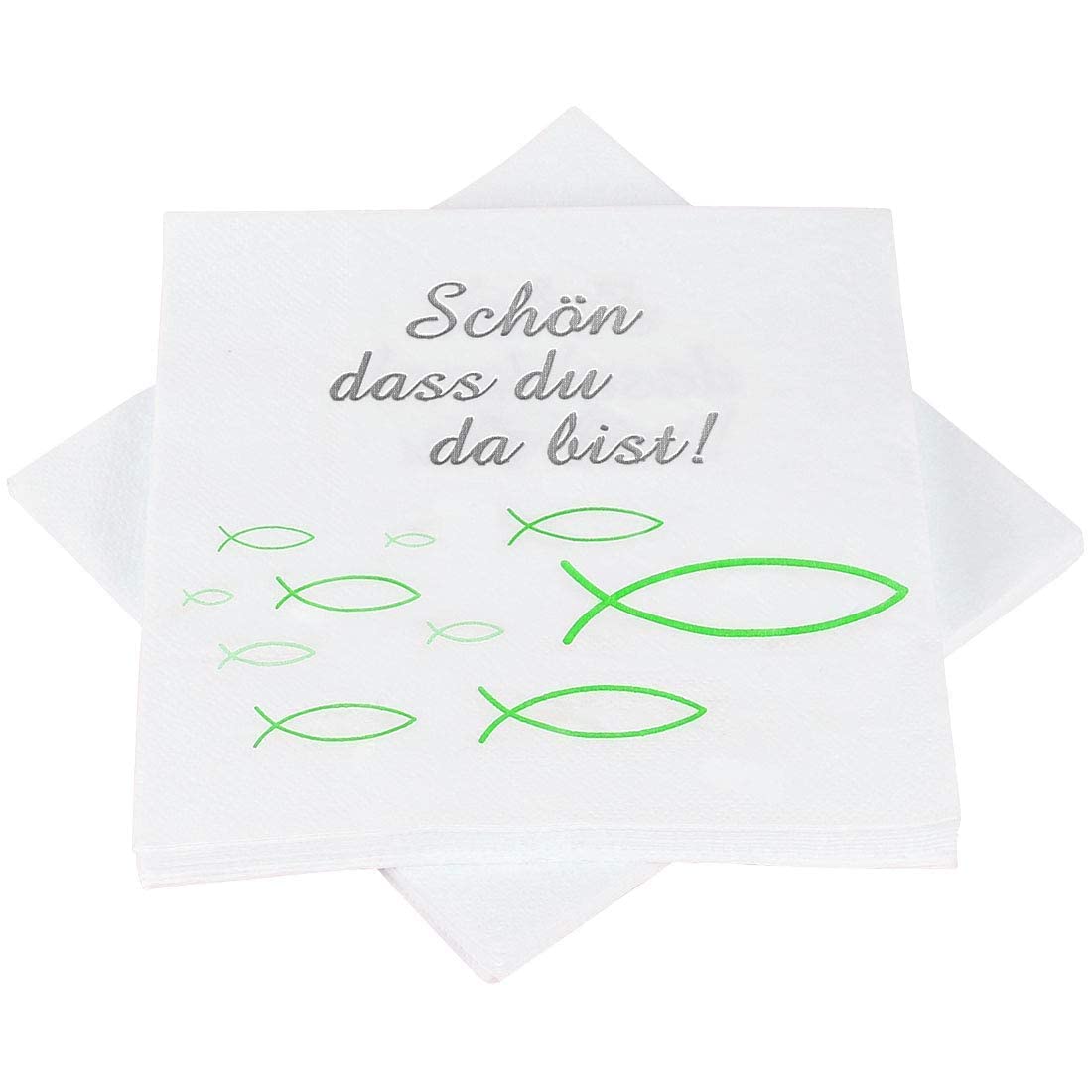 Servietten Fisch Grün, Taufdeko Mädchen, Servietten für Konfirmation Kommunion Taufe Tischdeko, Servietten Glaube Fisch Tisch Deko - 33x33 cm, 32 Stück