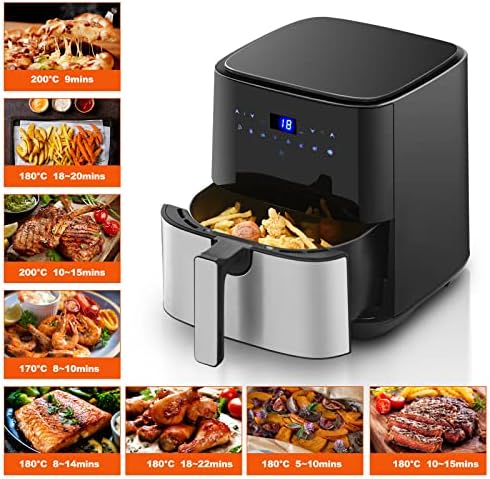 CLIPOP Digital Air Fryer for Home Use with Rapid Air Circulation, 5L XL Oil Free Air Fryers, 8 Preset, Timer & Temperature Control, LED One Touch Screen, Nonstick Basket, Dishwasher Safe, 1450W
