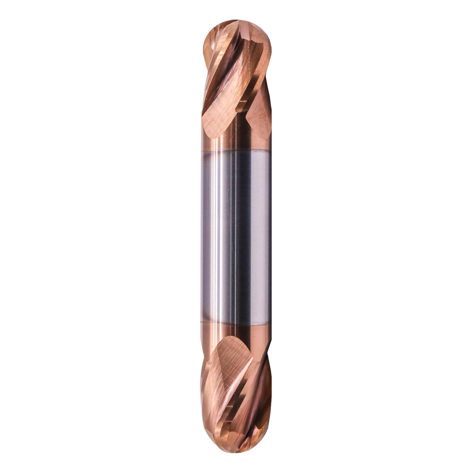 Ball Nose Solid Carbide End Mill(1Pc, 1/2in) - Double End - TiSiN Coated, 4 Flute, 30° Helix, 1/2