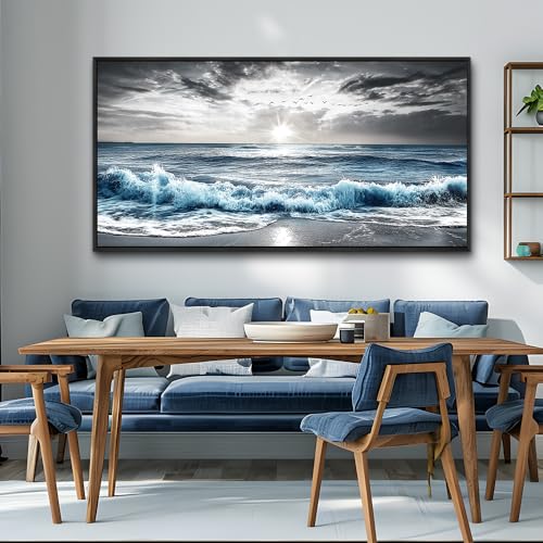 KELIYUAN Large Canvas Wall Art For Living Room Wall Decor For Bedroom Office Decorations Beach Wave Scenery Pictures Artwork For Modern Stretched and Framed Beach Posters Home Decoration 30"X60"