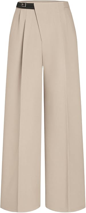 CIDER Belted Dress Pants Women High Waisted with Pockets Straight Leg Work Pants Business Casual Office Trousers