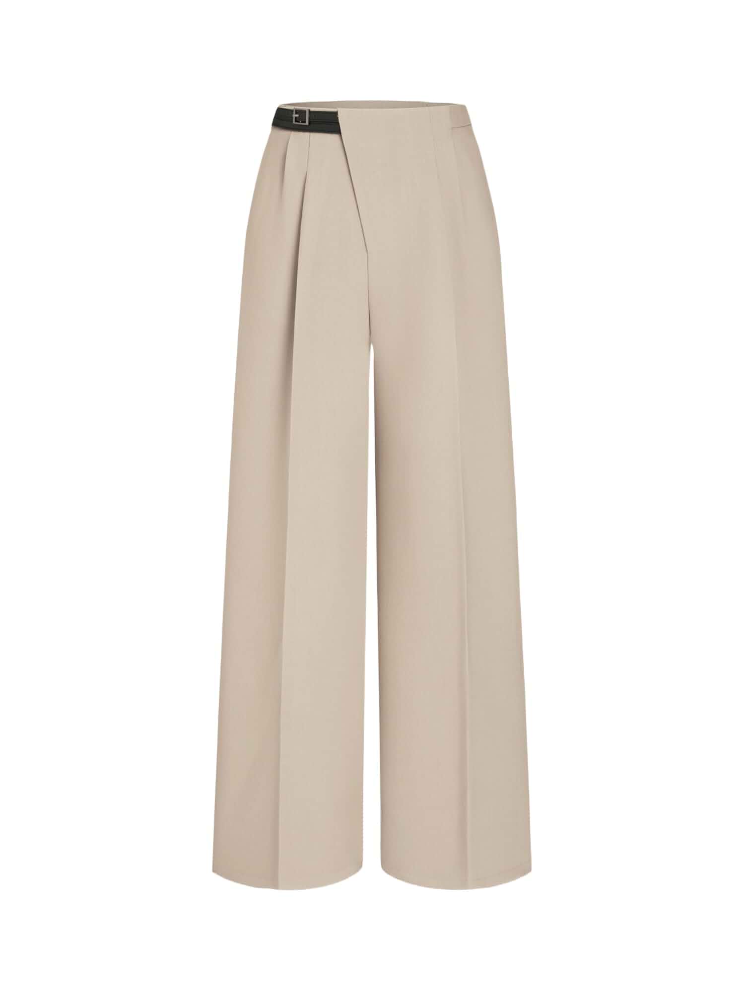 CIDER Women's Belted Asymmetric Straight Leg Trousers Regular Fit | Fall Mid Rise Woven Twill Solid Office Work Pant