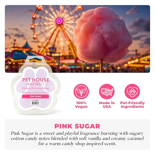 Image of One Fur All Pet House Spring and Summer Wax Melts for Pet Odor, Natural, Plant Based Soy Wax Melts, Long Lasting Fragrance for Fresh Smelling Homes, Pink Sugar