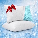 WGAKCED Cooling Pillows for Sleeping 2 Pack, Adjustable Shredded Memory Foam Pillows Queen Size Set of 2, Firm Bed Pillows for Side Back Stomach Hot Sleepers, Cold Pillow with Removable Washable Cover