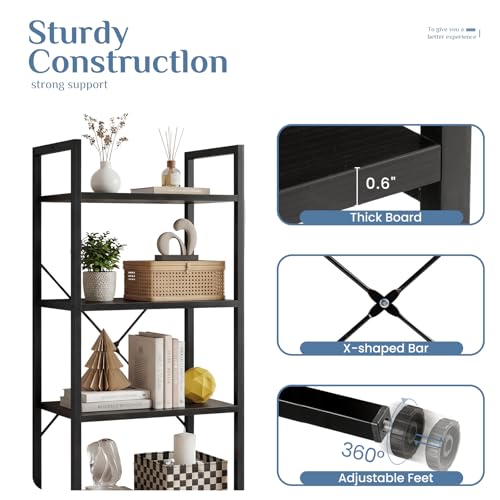 Image of DUMOS 4 Tiers Bookshelf, Classical Book Shelf, Tall Display Shelves in Living Room /Home /Office, Storage Organizer for CDs /Books /Movies, Freestanding Storage Decor Organizer, Black