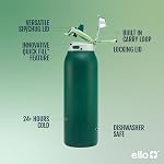 Ello Pop & Fill 32oz Stainless Steel Water Bottle with QuickFill Technology, Double Walled and Vacuum Insulated Metal, Leak Proof Locking Lid, Straw and Chug, Reusable, BPA Free, Forest Mist