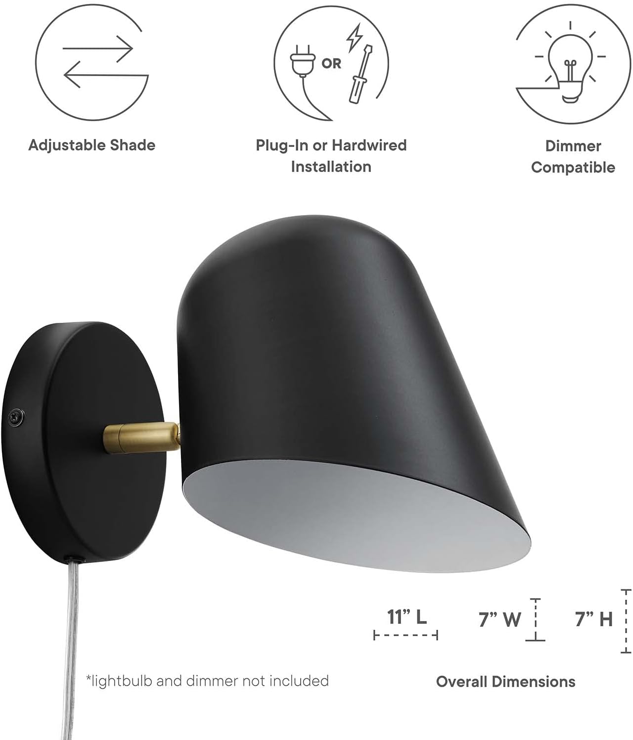 Modway EEI-5300-BLK Briana Wall Sconce, 11"D X 7"W X 7"H, Black