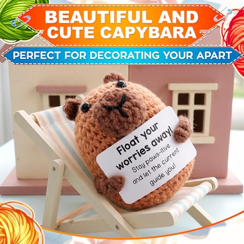 Reluen Crochet Capybara, Float Your Worries Away Handmade Capybara Crochet Figurine with Affirmation Message Card, Desk Decor Gift for Women Men Mom Daughter Sister Coworker Birthday — view 6