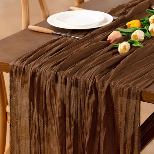Jimtx 8pcs Brown Cheesecloth Table Runner Boho Gauze Valentine's Day