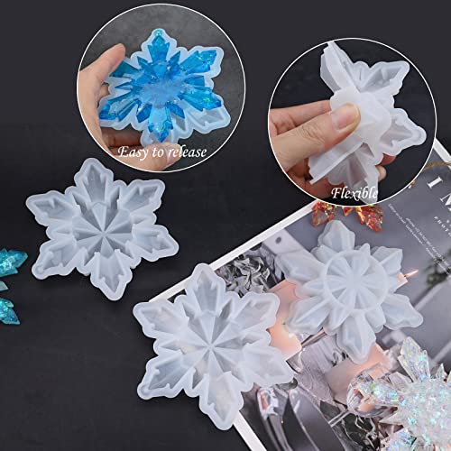 Image of Sakolla 5 Pieces Christmas Silicone Resin Molds 3D Snowflake Molds Silicone Epoxy Casting Resin Mould for DIY Christmas Ornament Jewelry Pendant Decoration, Keychain