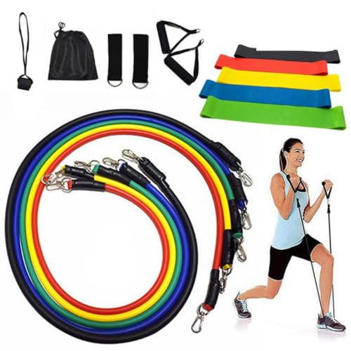 Kit Elástico Extensor 11 Peças 5 Faixas Elásticas Tubing Treino Exercício Funcional Musculação Yoga