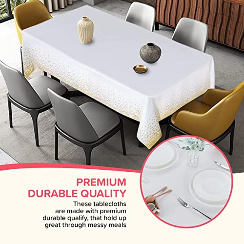 Norzee 16 Pack White Disposable Plastic Tablecloths,Gold Dot Confetti Rectangular Table Covers 54" X 108" Plastic Table Cloth, Rectangle Table Cover (16, White) #TOP1
