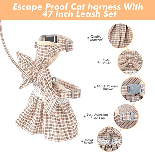 Kaqipeet Escape-Proof Cat Harness And Leash Set - Adjustable And Breathable Vest For Walking, Easy Control And Comfortable Bowtie Plaid Jk Skirt For Cats For Cats (Beige Plaid,Small) #TOP2