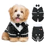 Bonaweite Dog Black Suit Costume, Pet Halloween Costume with Bow Tie, Formal Boston Tuxedo Shirt for